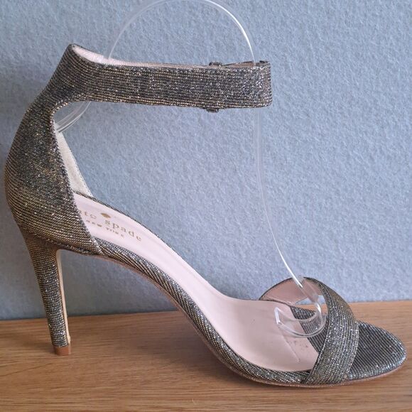 KATE SPADE NEW YORK Womens 6.5 Metallic Leather Isa Sandals Silver Glitter - Picture 5 of 15
